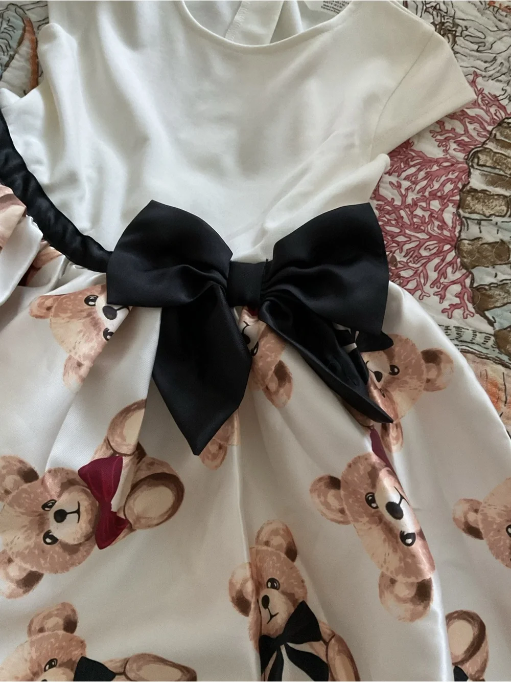 H&M Girls Cream & Black Teddy Print Party Dress New 6X-7